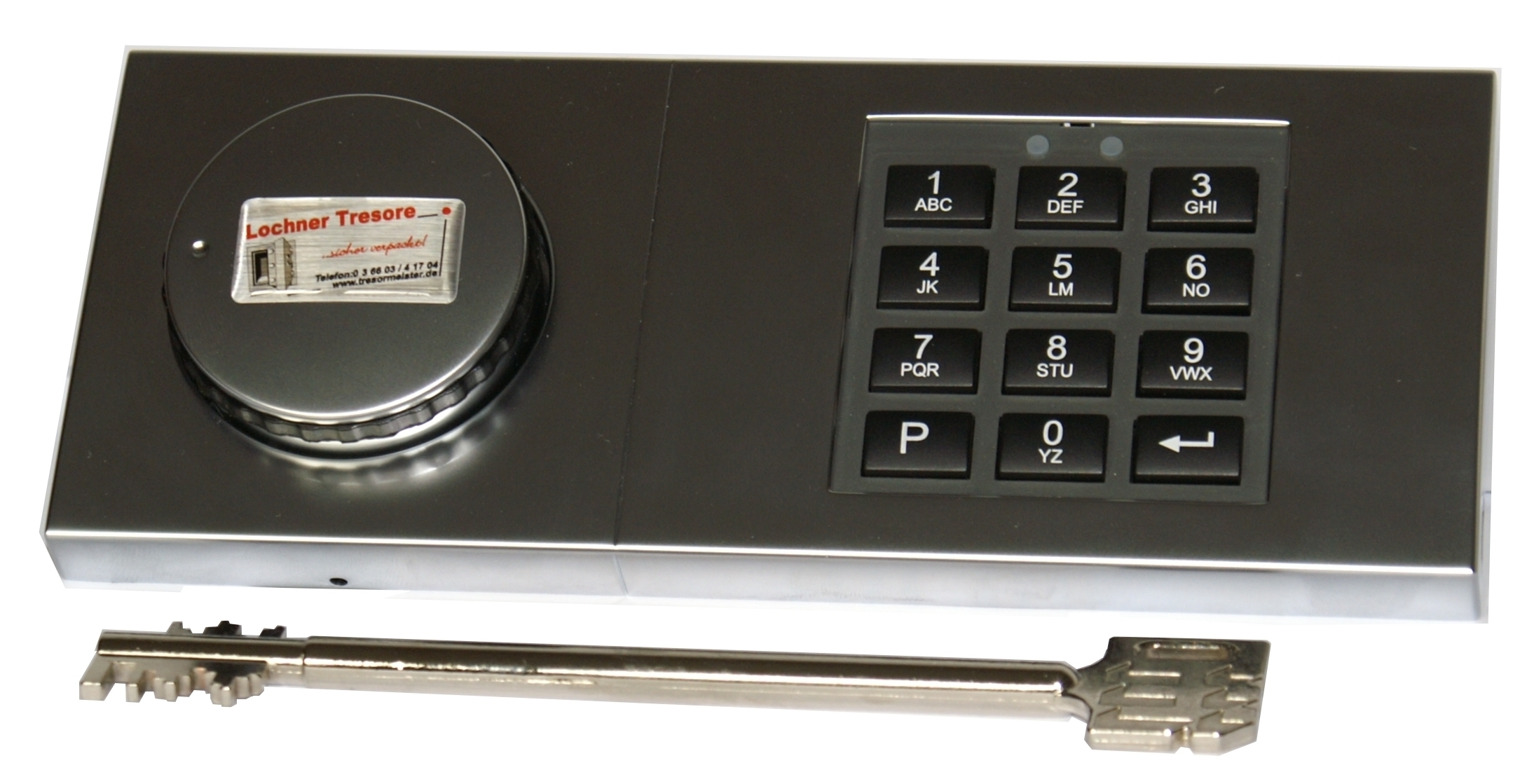 Elektronikschloss mit Notschlüssel (Chromblende, Audit, Reset)